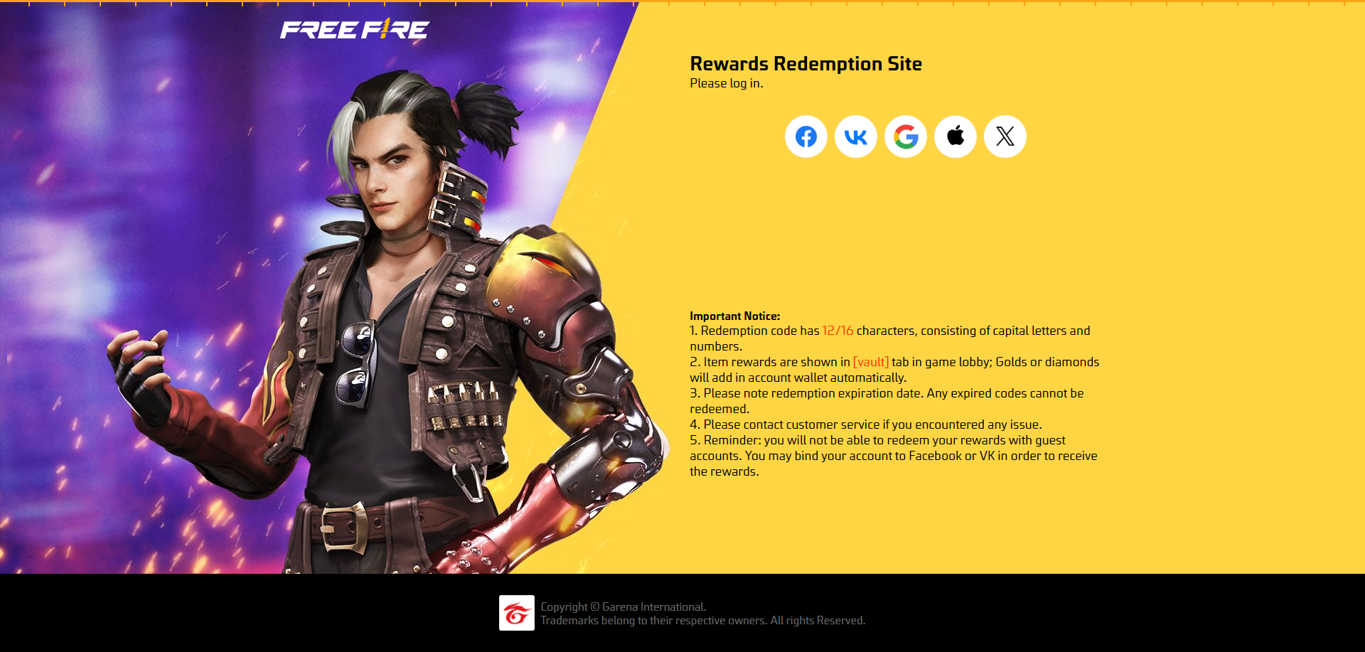 Free Fire MAX - Redeem Code Instructions
