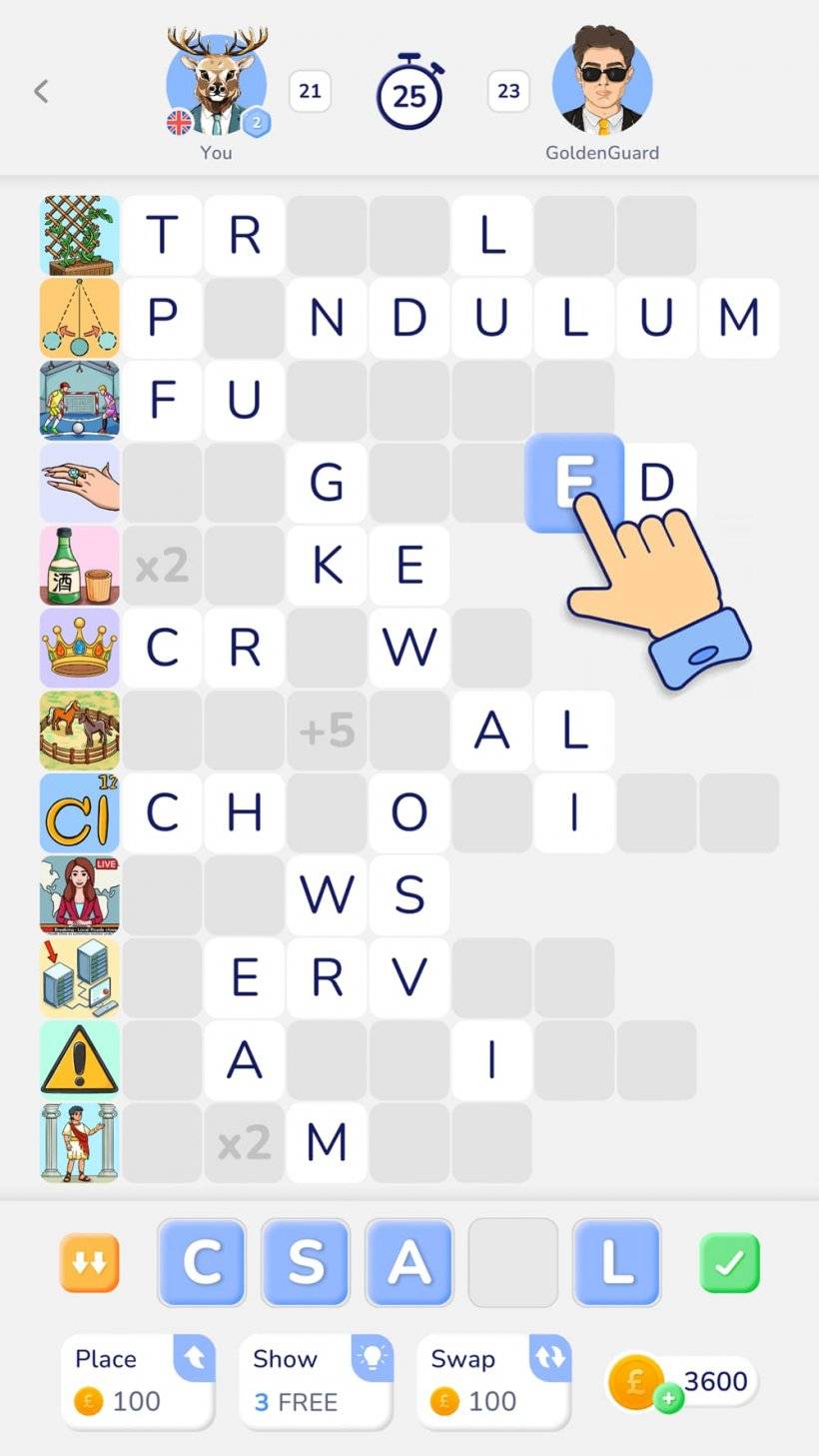ภาพหน้าจอของการเล่นเกมที่เหมือน Sudoku ของ WordPix กับใครบางคนเดาคำที่ใช้ไอคอนขนาดเล็กและตัวอักษรเปิดเผย