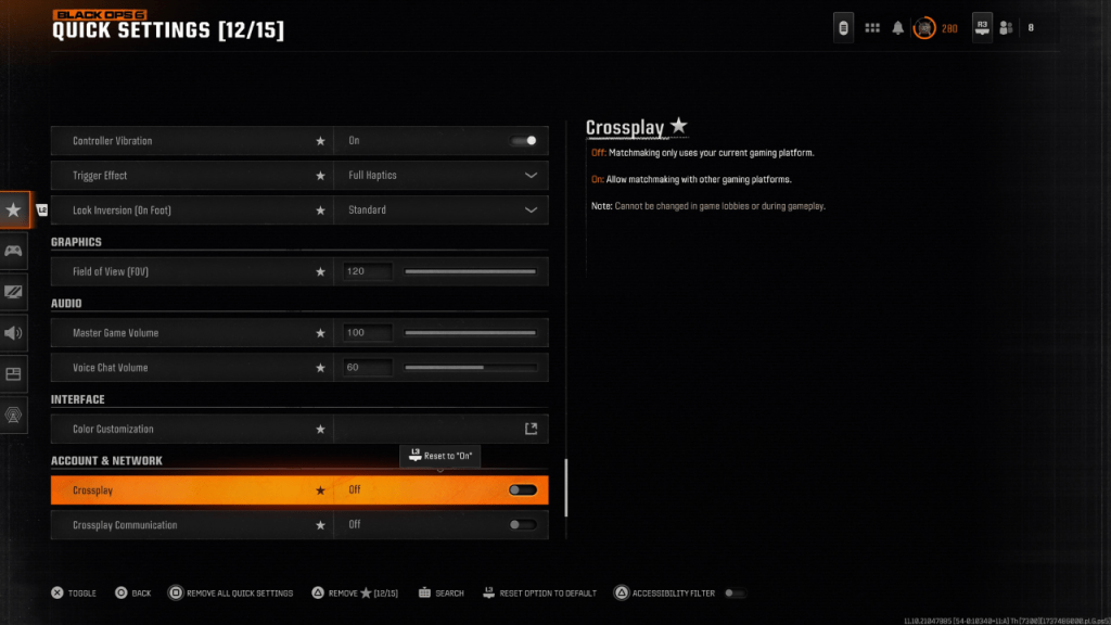 Call of Duty : Black Ops 6 크로스 플레이 설정