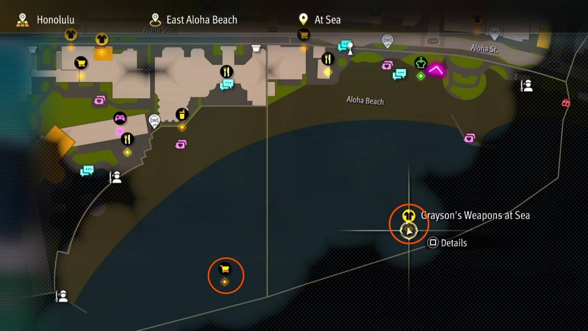 สถานที่แผนที่ของกุ้งทอดที่จับได้ในป่าเหมือนมังกร: โจรสลัดยากูซ่าในฮาวาย