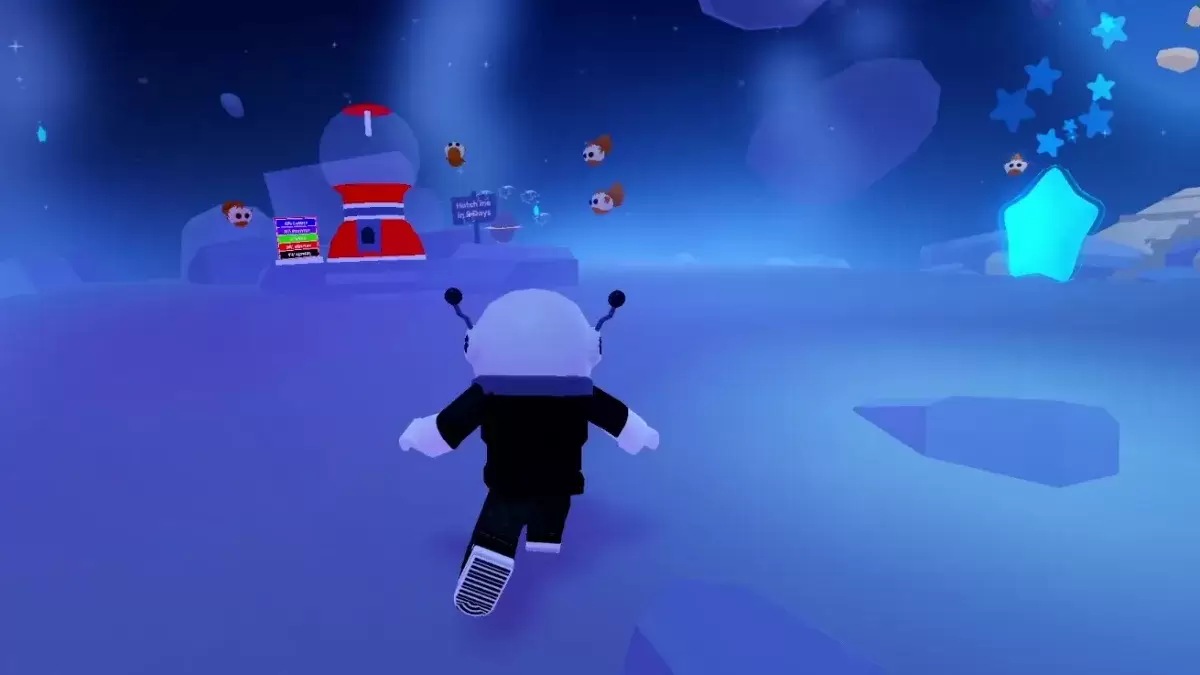 Adopt Me gameplay showing Shooting Stars and the Gumball Machine near the Royal Moon Egg