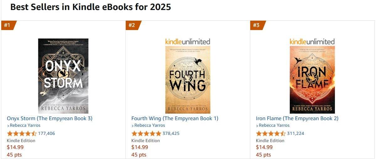 Fourth Wing Books Top Amazon's Kindle Best Sellers en 2025