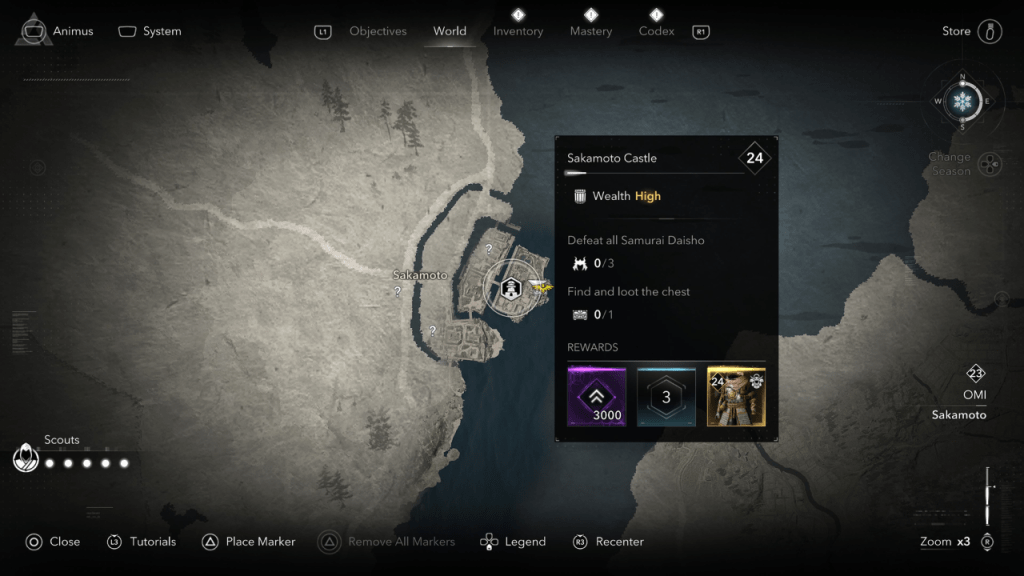 Sakamato Castle otorga 3.000 XP en Assassin's Creed Shadows.