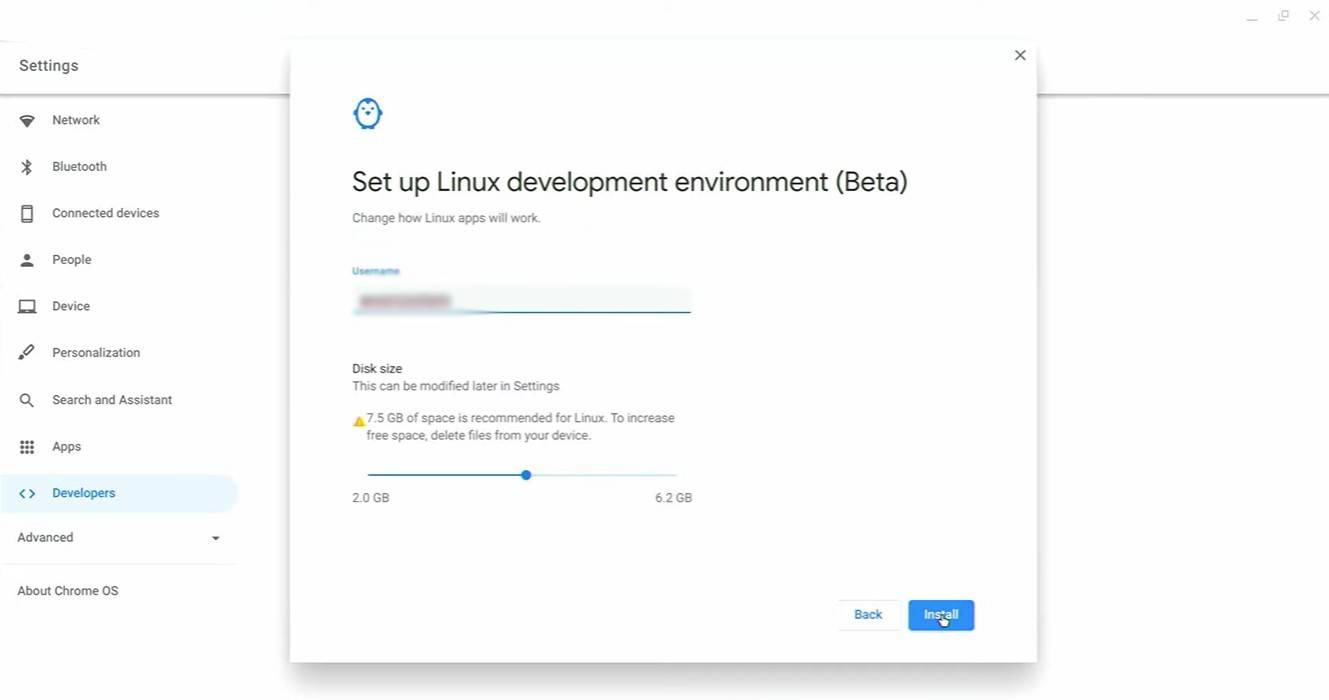 Chromebookで開発者モードを有効にします
